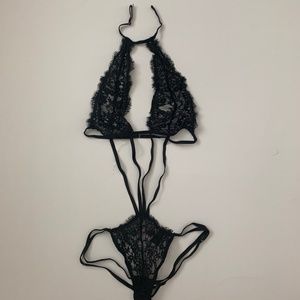 Black Strappy Open-back Lace Teddy